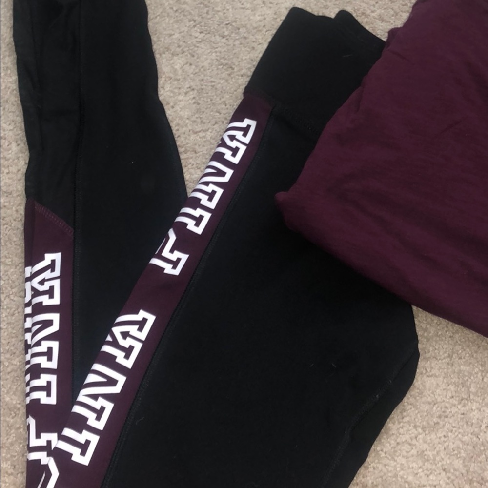 Super comfy leggings with maroon and mesh detail!